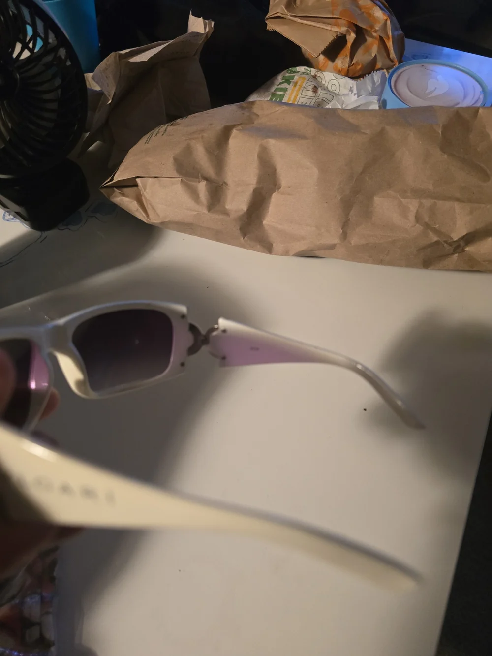 Bulgari White Frame Sunglasses with Dark Purple Lenses